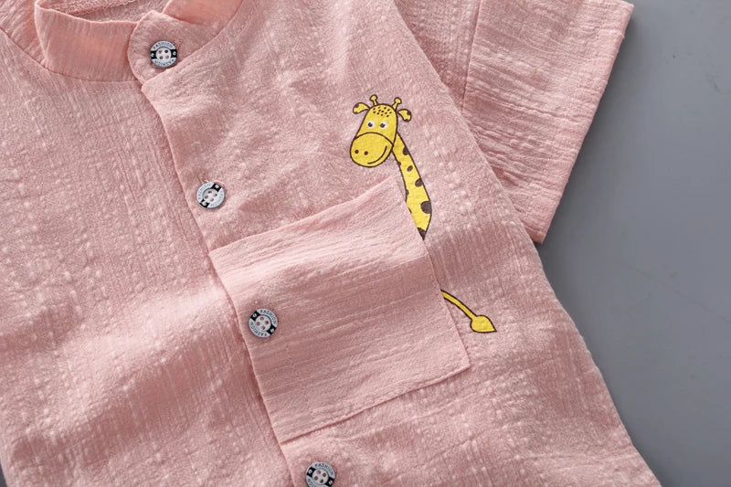 New Summer Hot Sale Toddler Kids Baby Boys Shirt Cartoon Tops Denim Shorts Pants Outfits Set Baby Clothes