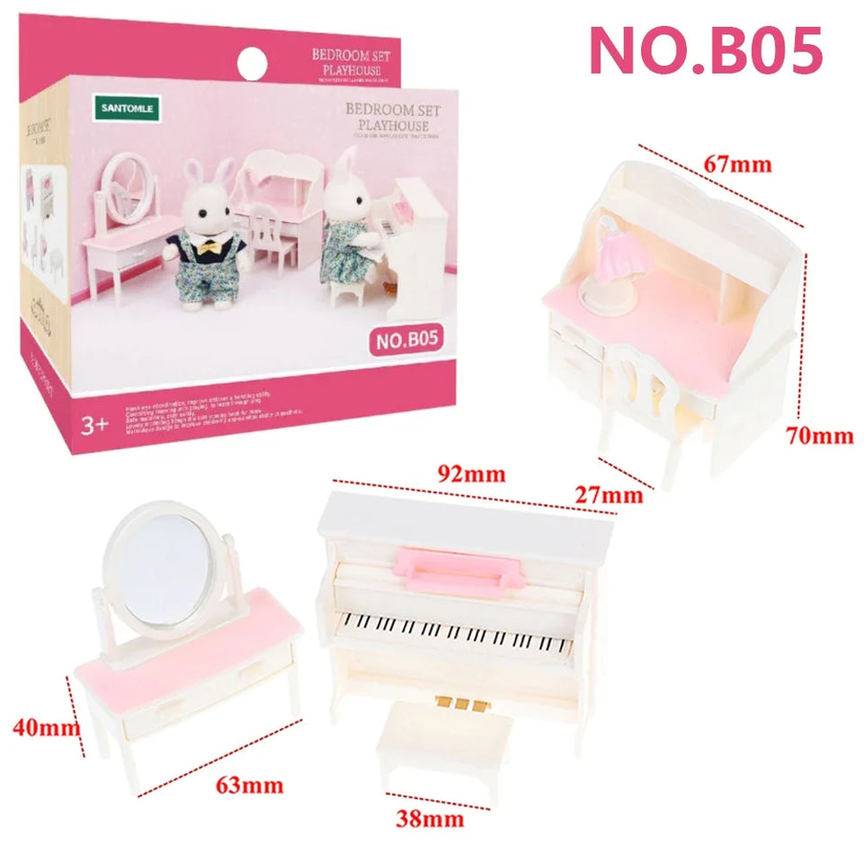 Forest Animal Family Dollhouse Furniture 1/12 Miniature Toys Girl Dolls Accessories Bedroom Bathroom Dollhouse Kit For Dolls