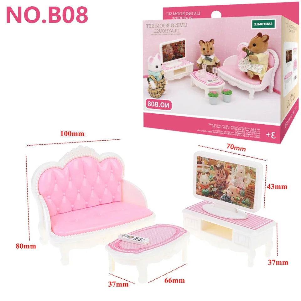 Forest Animal Family Dollhouse Furniture 1/12 Miniature Toys Girl Dolls Accessories Bedroom Bathroom Dollhouse Kit For Dolls