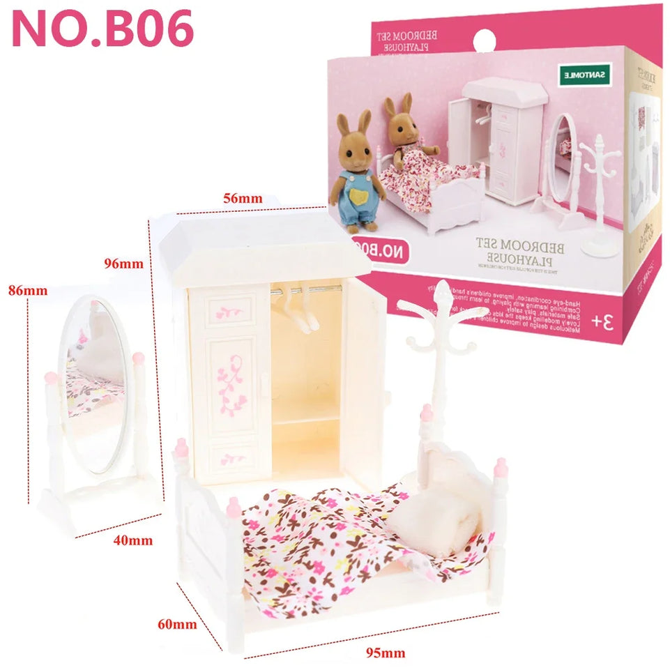 Forest Animal Family Dollhouse Furniture 1/12 Miniature Toys Girl Dolls Accessories Bedroom Bathroom Dollhouse Kit For Dolls