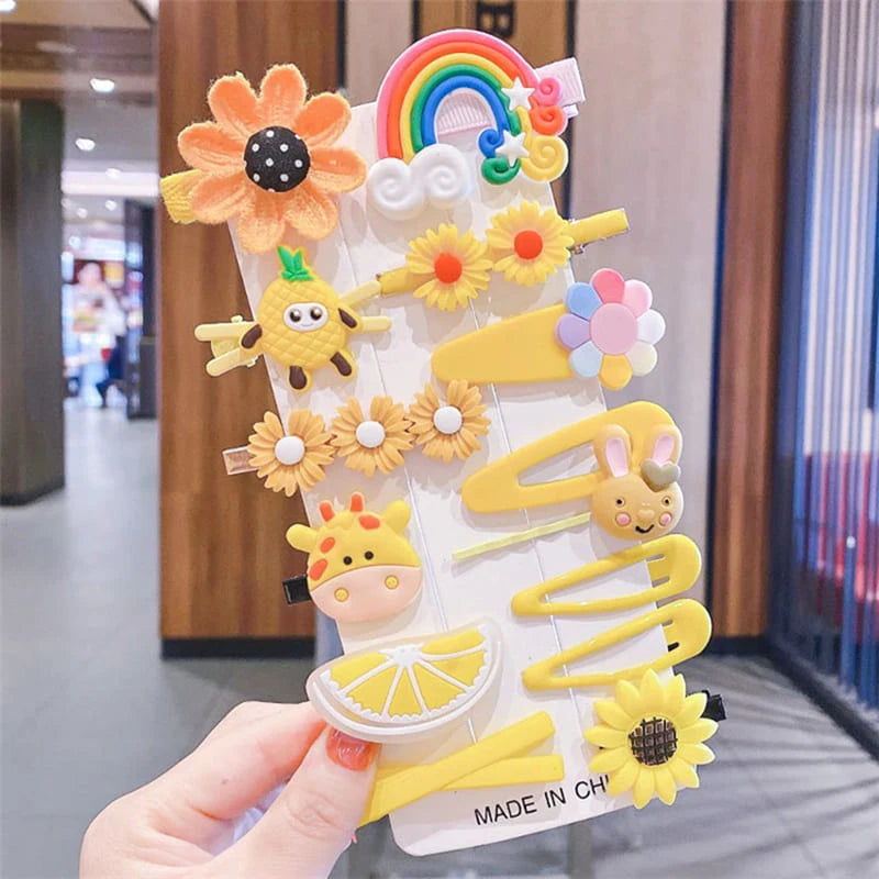 14Pcs Cartoon Baby Hair Clip Set Flower Fruit Baby Girl Barrettes Bangs Hairpins Kids Hair Accessories