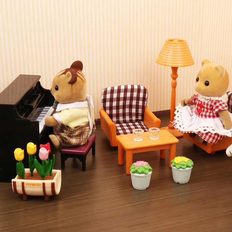 Forest Animal Family Dollhouse Furniture 1/12 Miniature Toys Girl Dolls Accessories Bedroom Bathroom Dollhouse Kit For Dolls