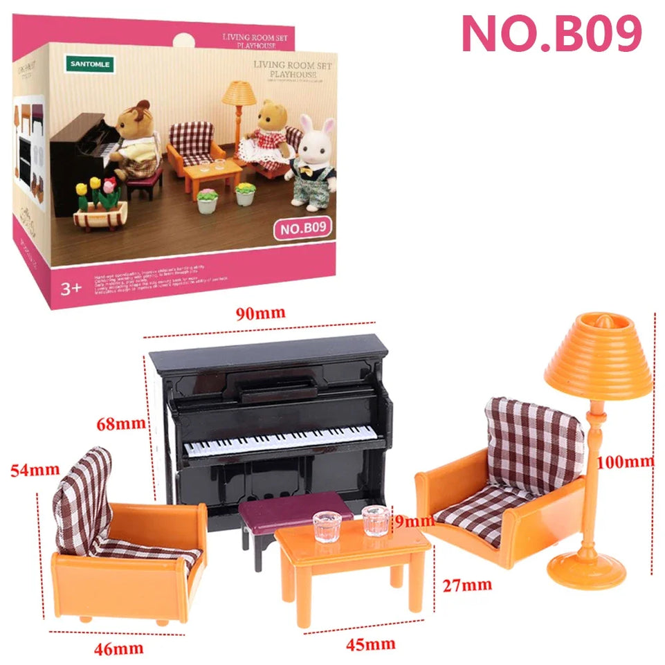 Forest Animal Family Dollhouse Furniture 1/12 Miniature Toys Girl Dolls Accessories Bedroom Bathroom Dollhouse Kit For Dolls