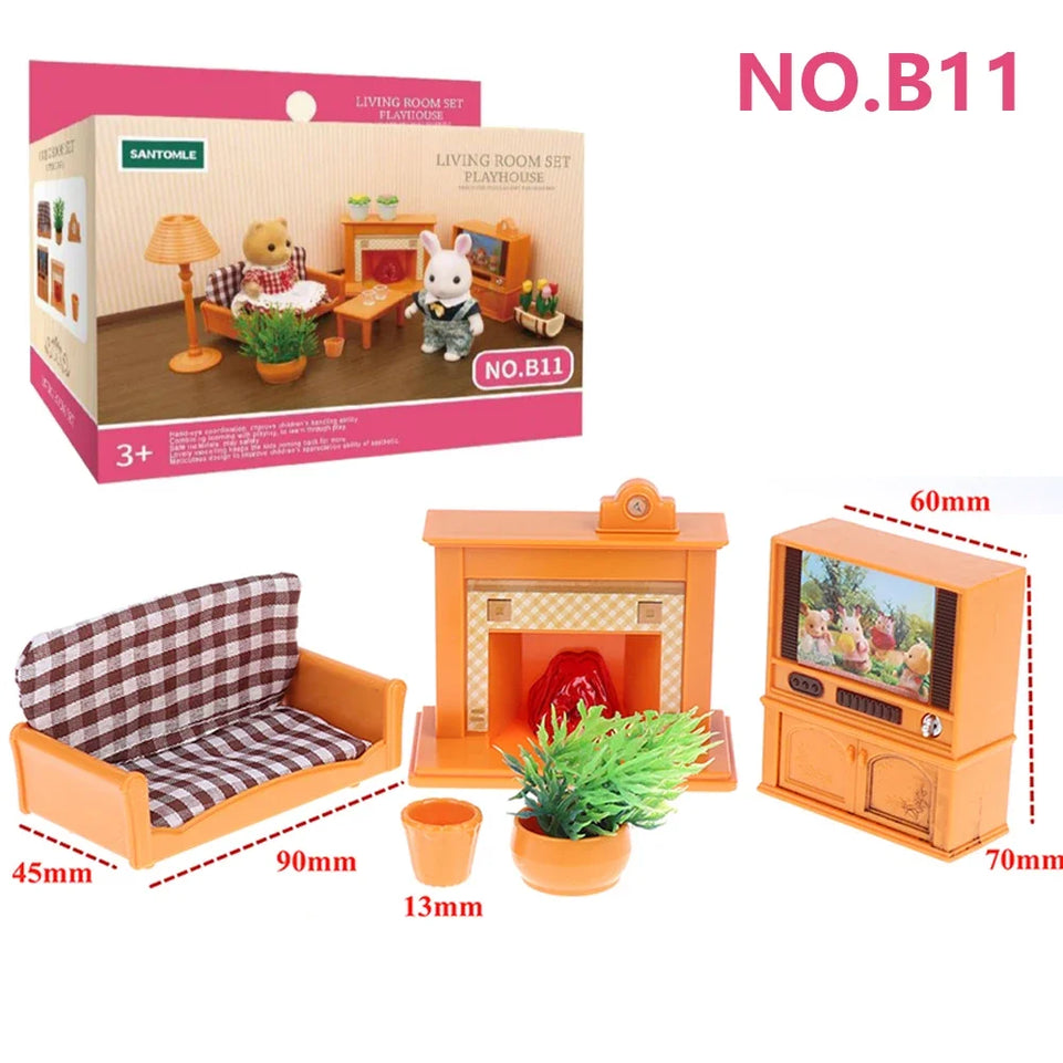 Forest Animal Family Dollhouse Furniture 1/12 Miniature Toys Girl Dolls Accessories Bedroom Bathroom Dollhouse Kit For Dolls