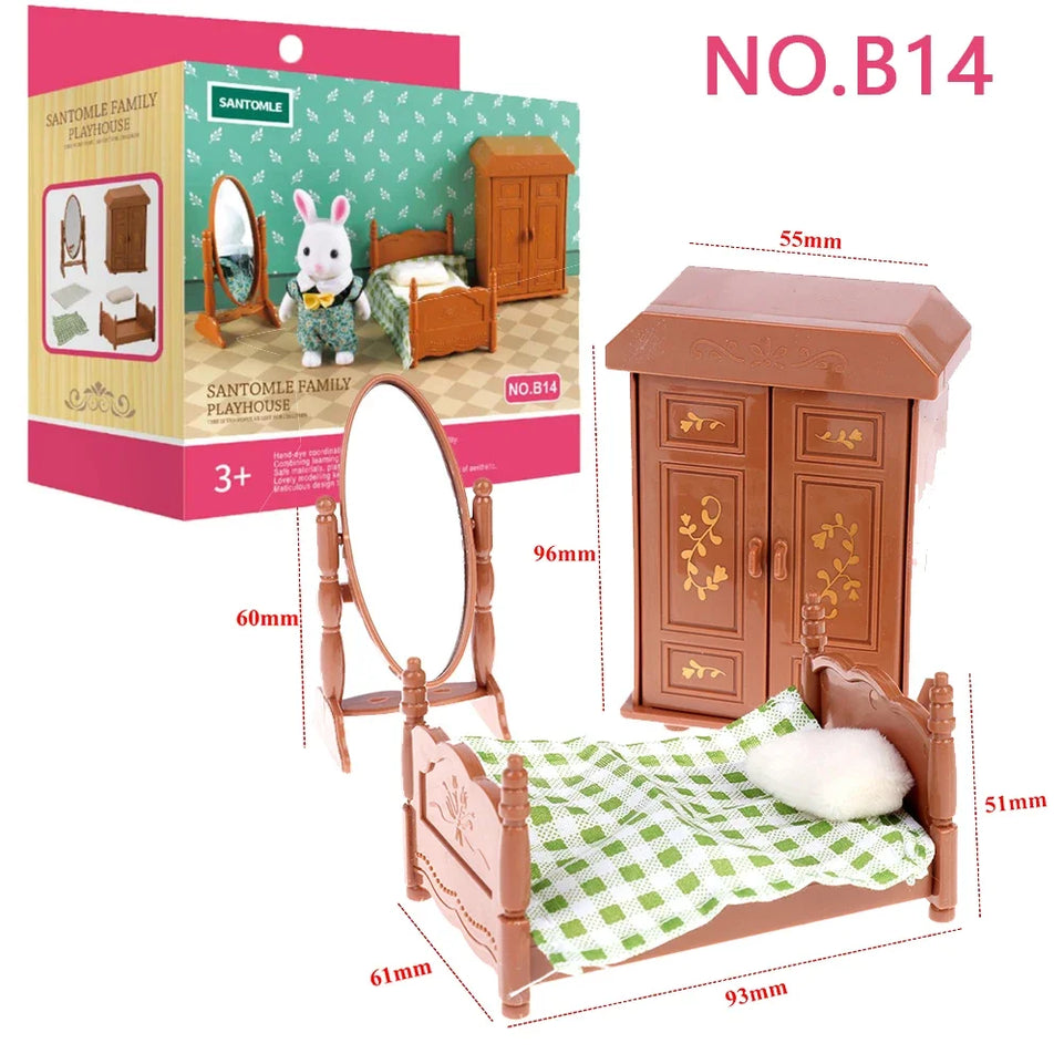 Forest Animal Family Dollhouse Furniture 1/12 Miniature Toys Girl Dolls Accessories Bedroom Bathroom Dollhouse Kit For Dolls