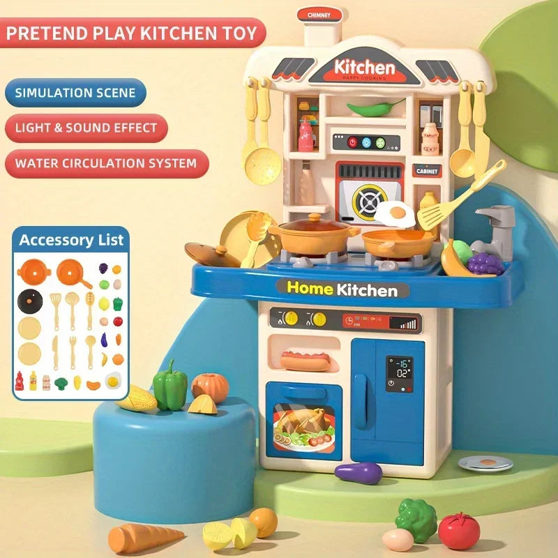 Children Realistic Simulation Kitchen Play Cooking Toys Set Simulation Table Utensils Light Sound Gift for Girls Boys Age Over 3